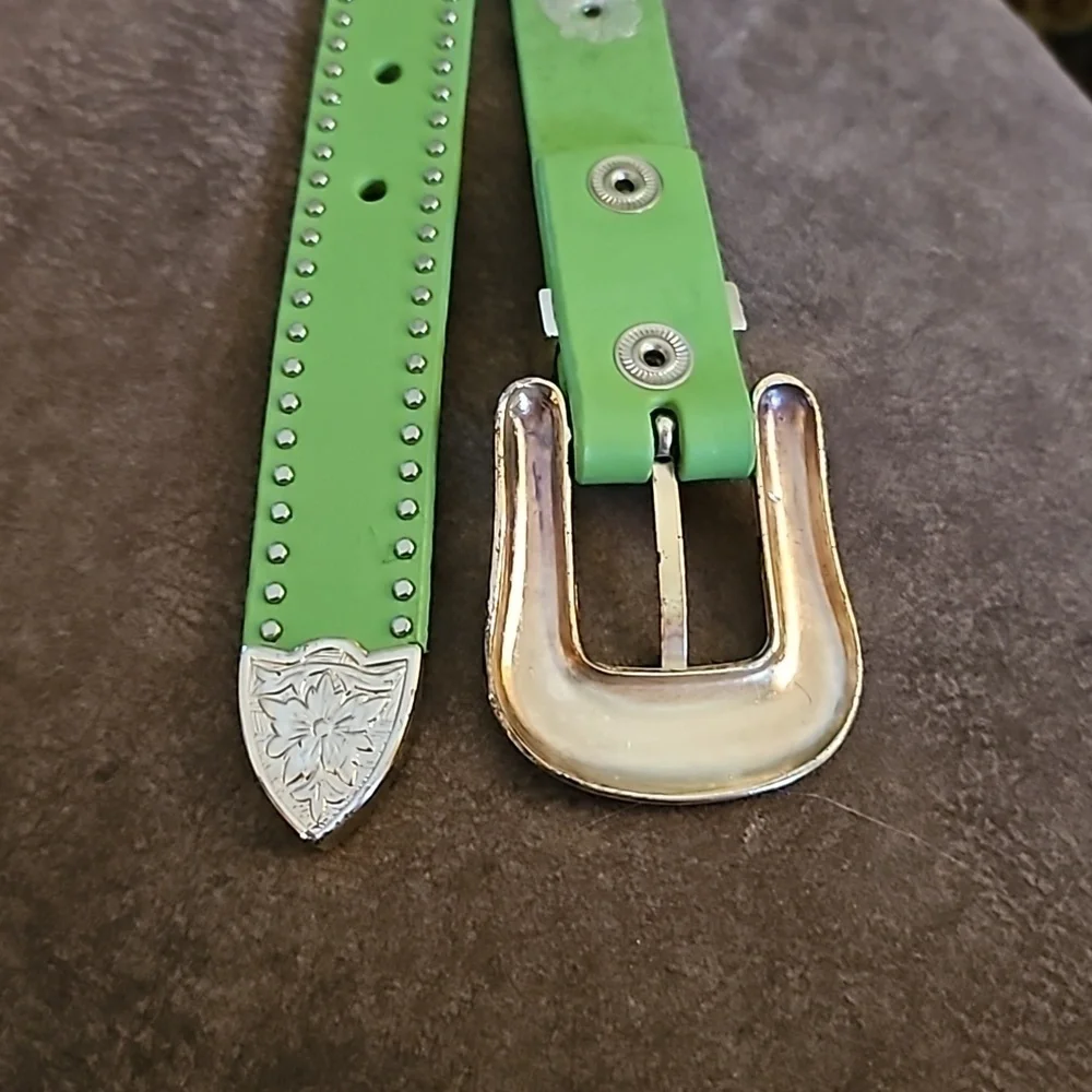 NOCONA 1990s Neon Green Leather Western Cowgirl Rodeo Fiesta Belt
